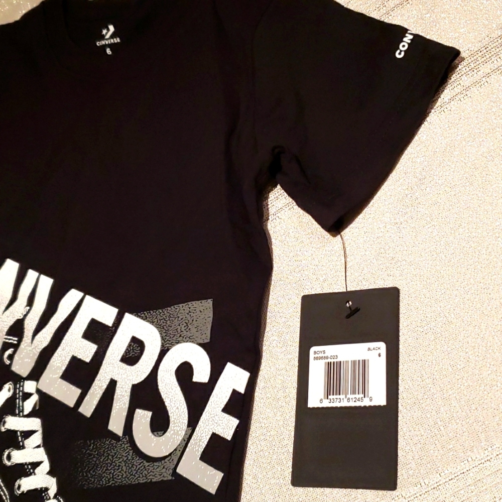Converse RARE! NEW 1908 Worldwide T-Shirt Tee Boys size 6 (M) BLACK NWT - Picture 3 of 8